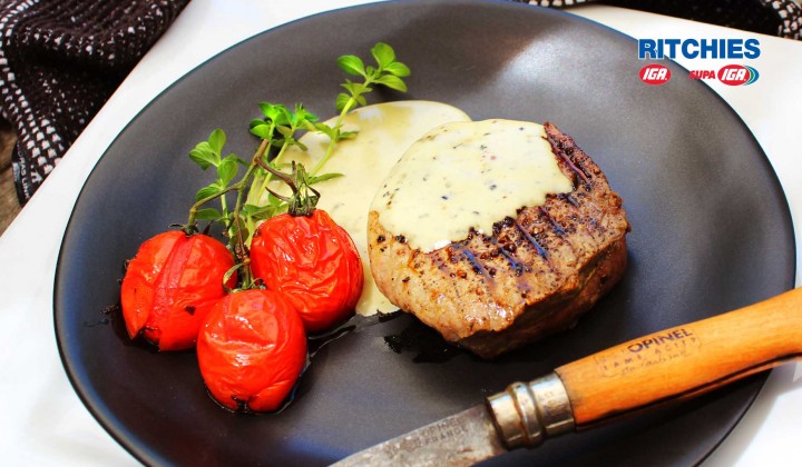 Eye Fillet steak with blue cheese sauce