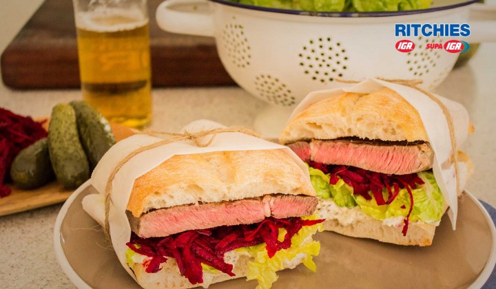 steak sandwich with caramelised beetroot